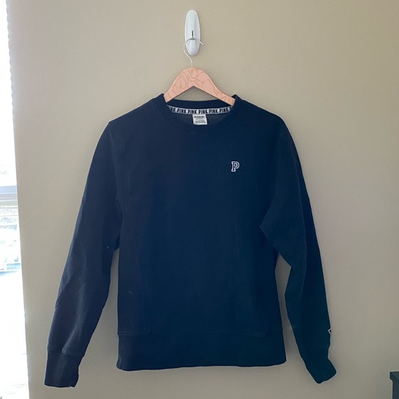 Women’s PINK Victoria’s Secret Black Thick Embroidered Crewneck Sweatshirt Sz S - Picture 1 of 4